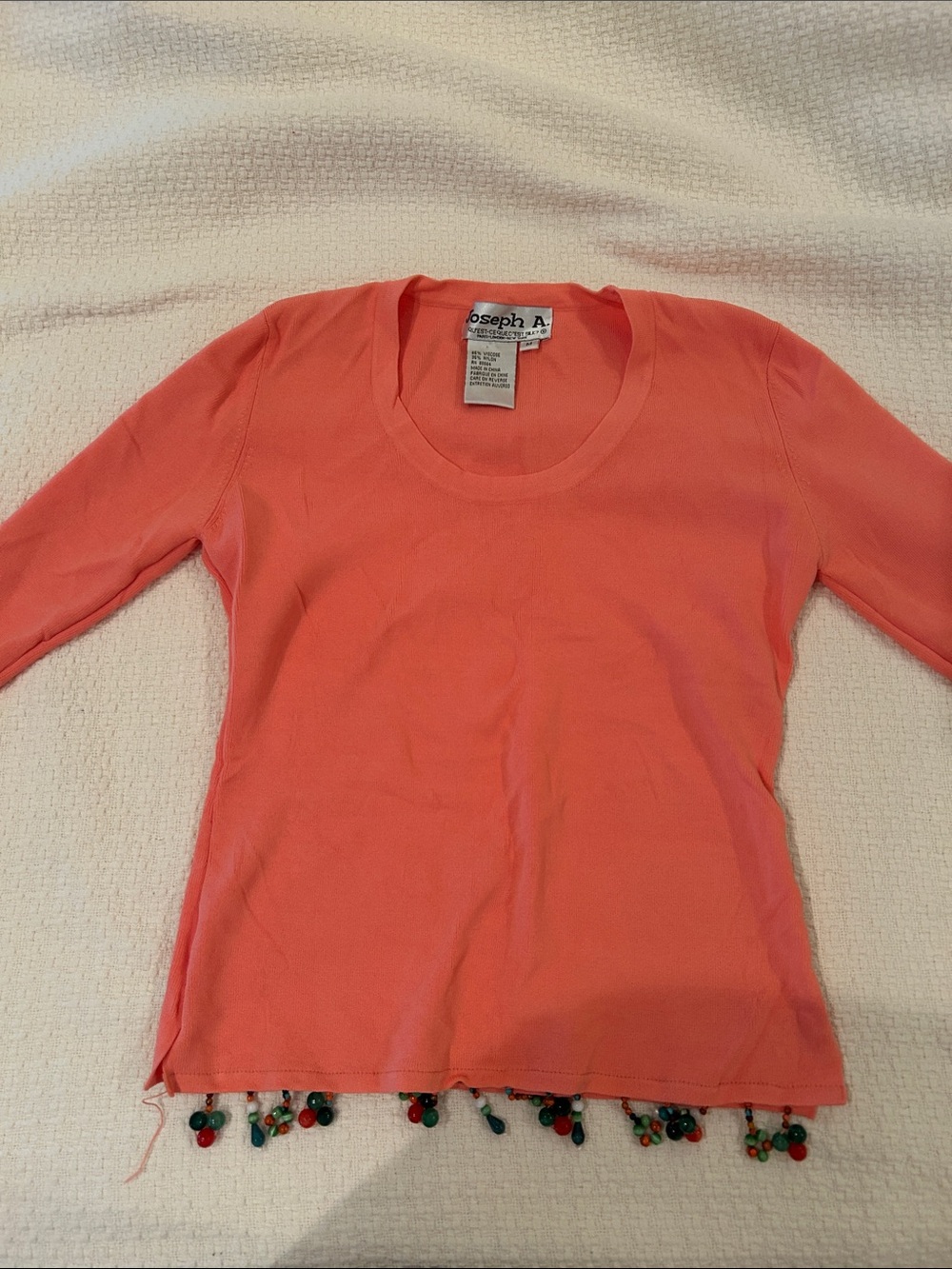 Joseph A Coral Top with Beaded Fringe